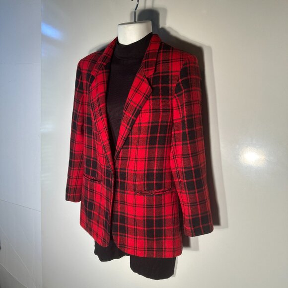 Norton McNaughton Vintage SZ 12 Red & Black Plaid Wool Blazer Academia Timeless - Picture 2 of 8